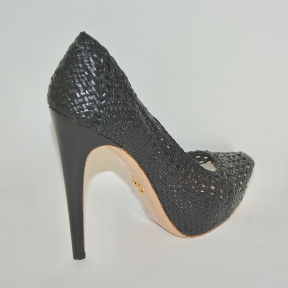 New Authentic Prada Woven Leather Platform Pumps Shoes - Picture 3 of 8